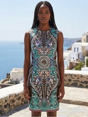 Versace Collection Dress Printed With Medusa Head Brown Green Sexy